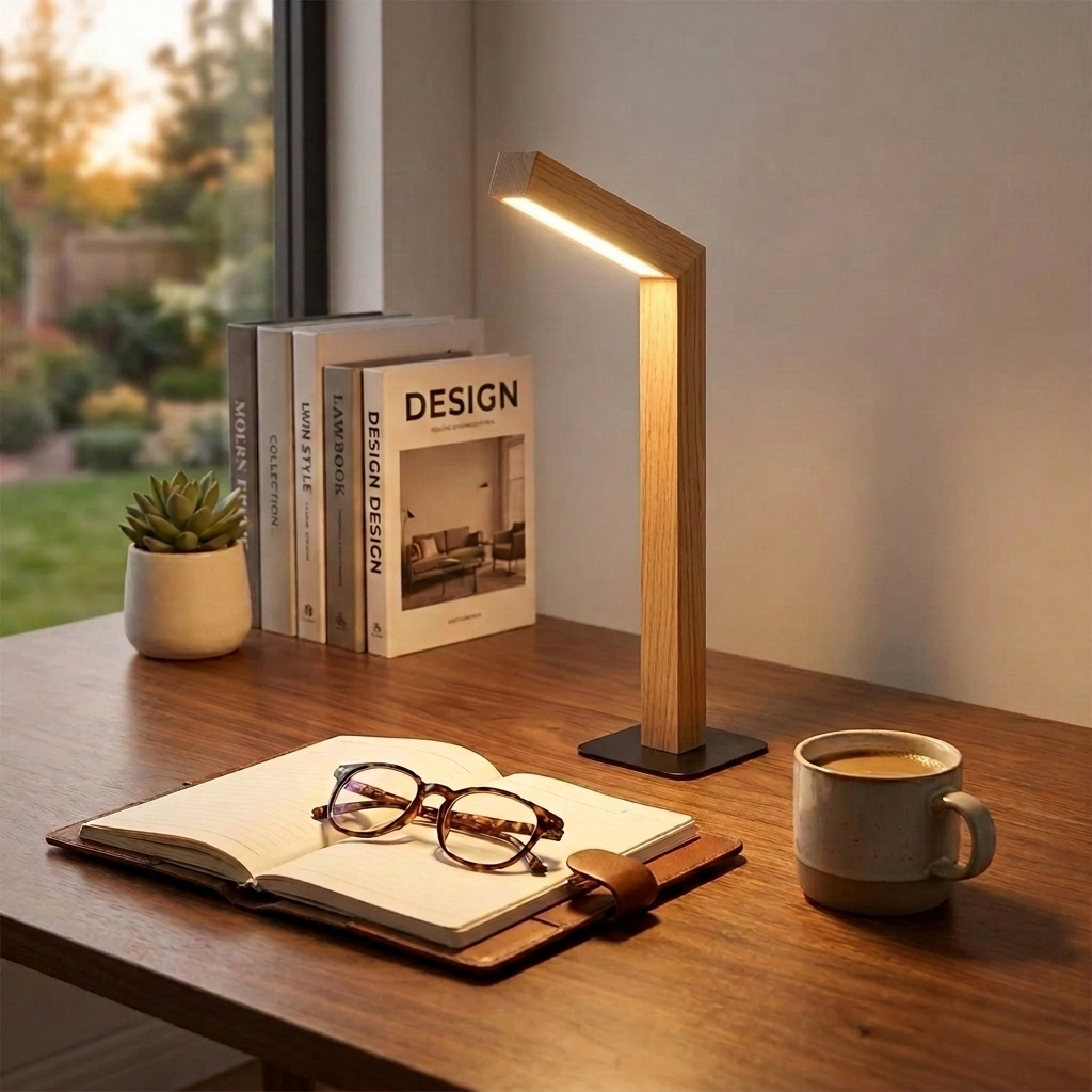 Dimmable LED Walnut Wood Table Lamp for Bedroom and Living Room