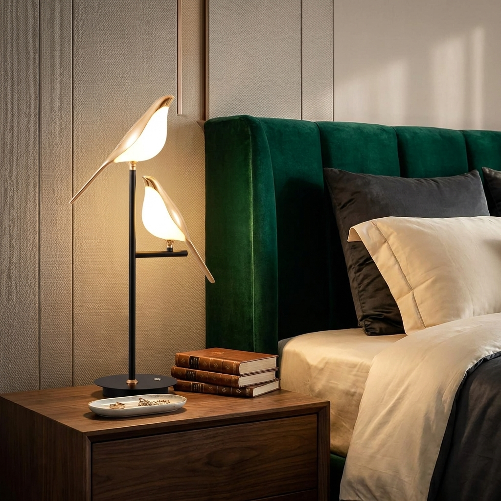 Modern Magpie Bird LED Table Lamp with Adjustable 360-Degree Head for Indoor Use