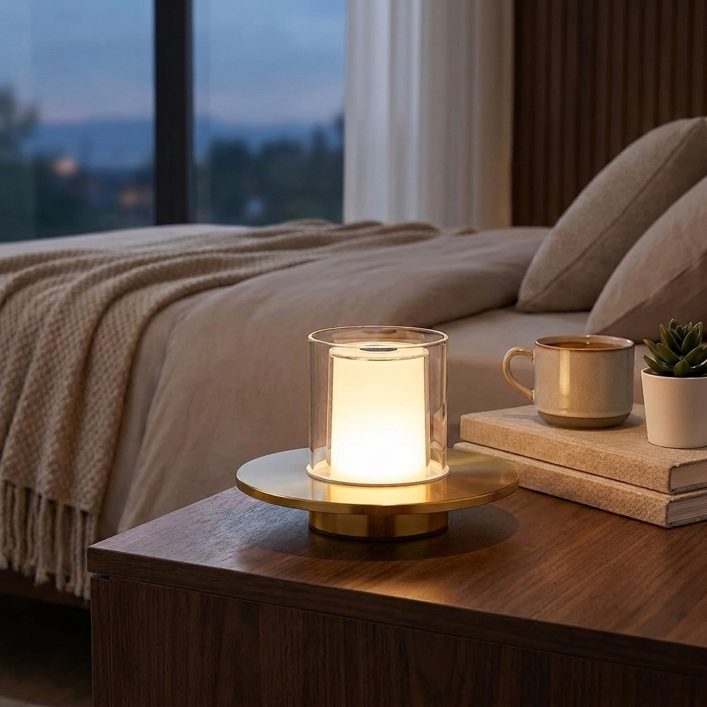 Rechargeable LED Touch Sensitive Table Lamp with Dimmable Warm Light for Modern Living Spaces