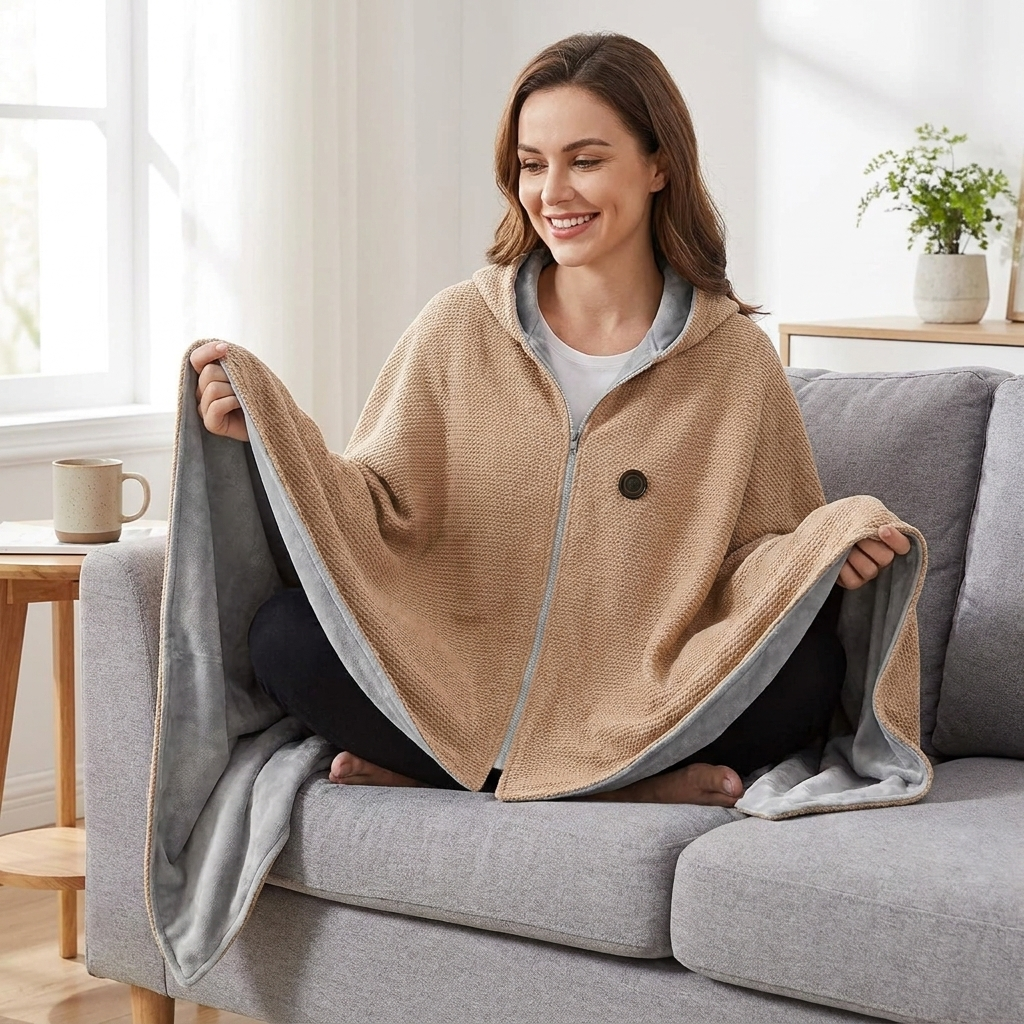 Wearable Heated Blanket with USB Power and Eight Heating Zones for Instant Warmth