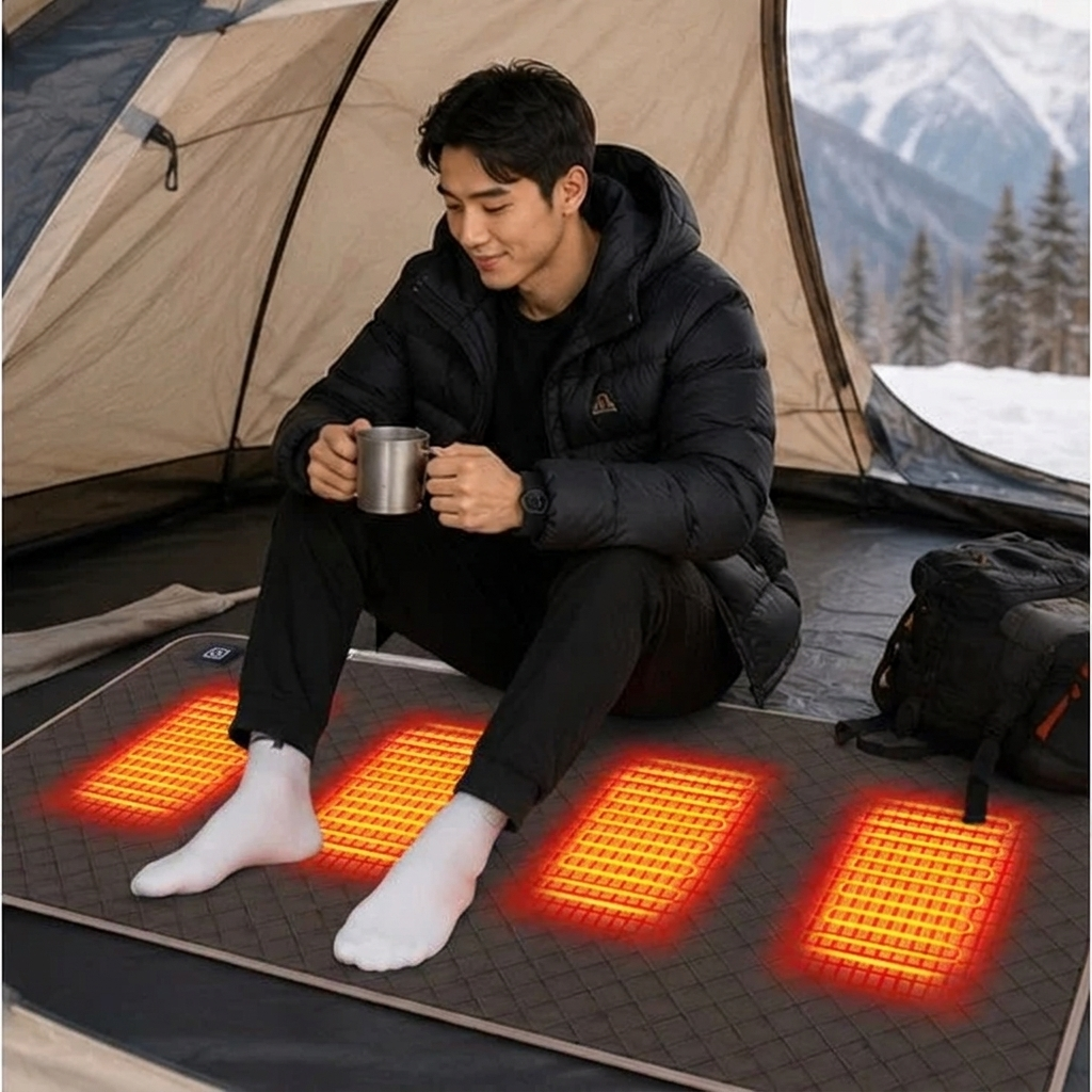 USB Powered Heated Sleeping Pad with Multiple Heating Zones for Cold Weather Camping