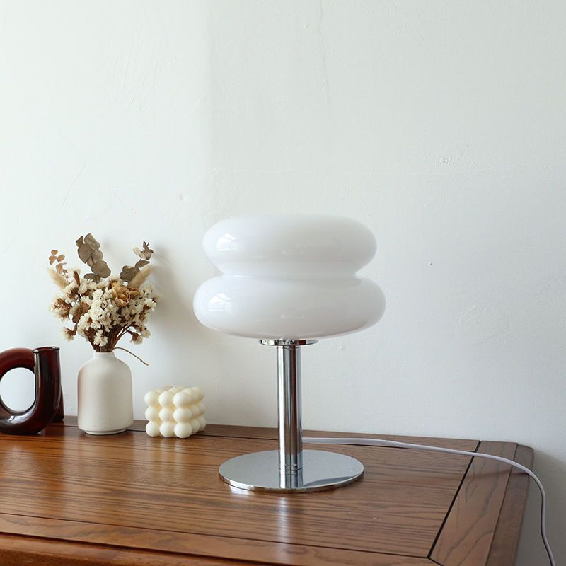 Modern Glass Table Lamp with Chrome Base for Bedroom and Living Room