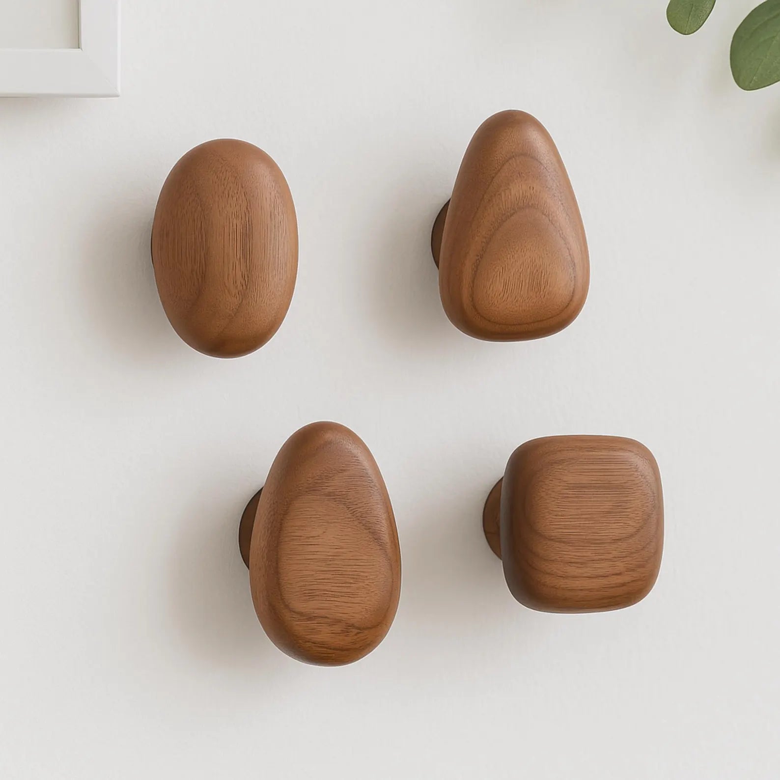 Natural Wood Wall Hooks with Organic Shape for Entryway or Bathroom