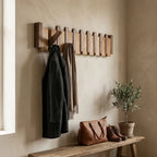 Wooden Coat Rack with Piano Key Design for Entryway and Hallway Storage
