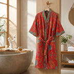 Cotton Bathrobe with Vintage Print for Relaxation and Comfort