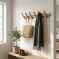 Scandinavian Solid Oak Wall Rack with 4 or 5 Pegs for Entryway and Home Organization