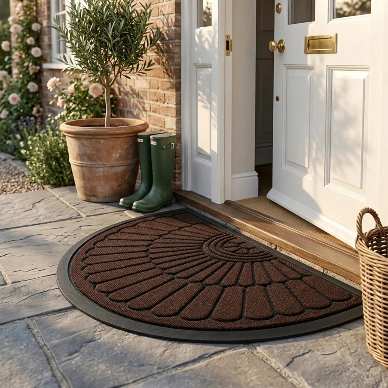 Rubber Half-Round Door Mat with Non-Slip Design for Indoor and Outdoor Use