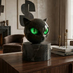 Cat Head Sculpture with Hypnotic Eyes for Home Décor