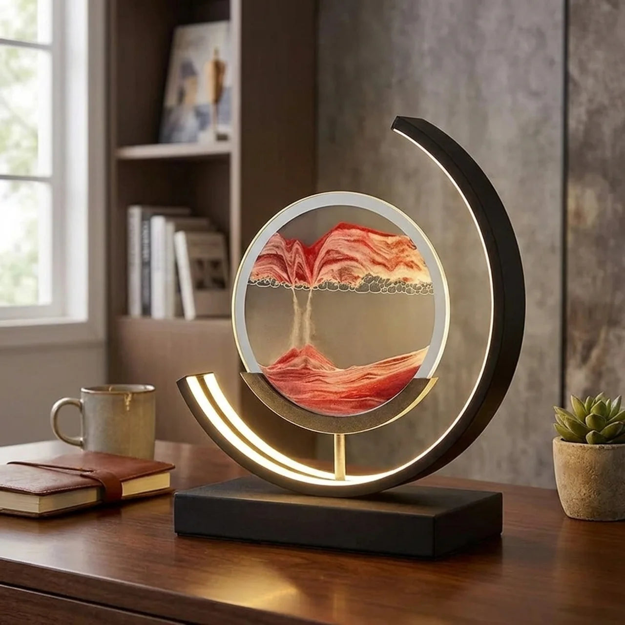 LED Table Lamp with 360° Rotating Sand Art for Bedroom and Living Room