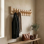 Wooden Coat Rack with Piano Key Design for Entryway and Hallway Storage