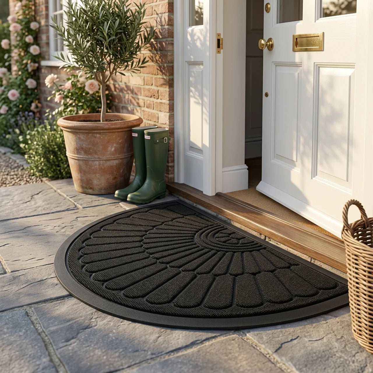 Rubber Half-Round Door Mat with Non-Slip Design for Indoor and Outdoor Use