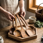Wooden Kitchen Utensil Set with Ergonomic Design for Cooking and Serving