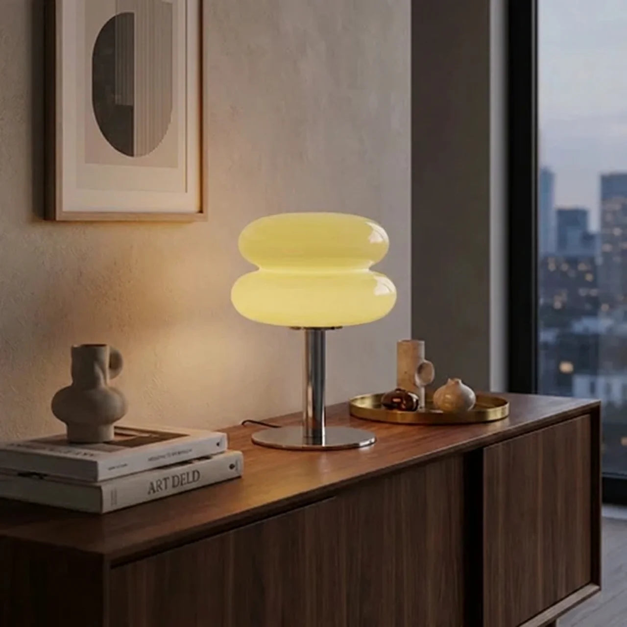 Modern Glass Table Lamp with Chrome Base for Bedroom and Living Room