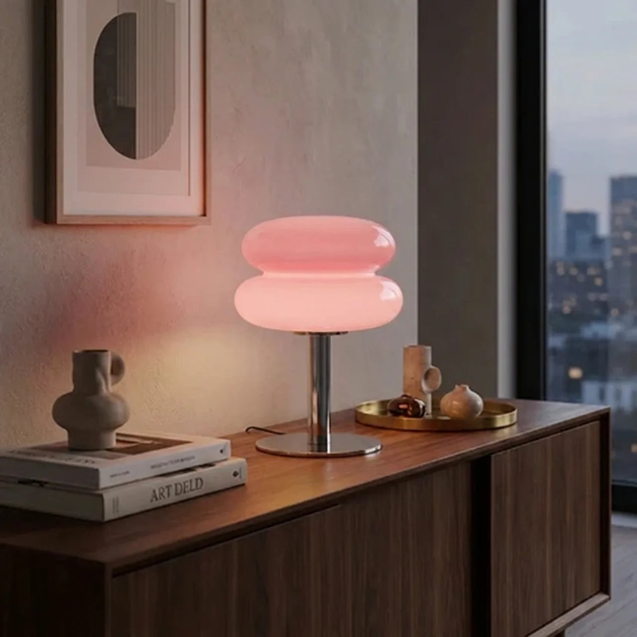 Modern Glass Table Lamp with Chrome Base for Bedroom and Living Room