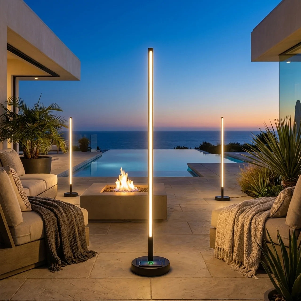 Modern Outdoor Floor Lamp with Wireless Charging for Patios and Gardens