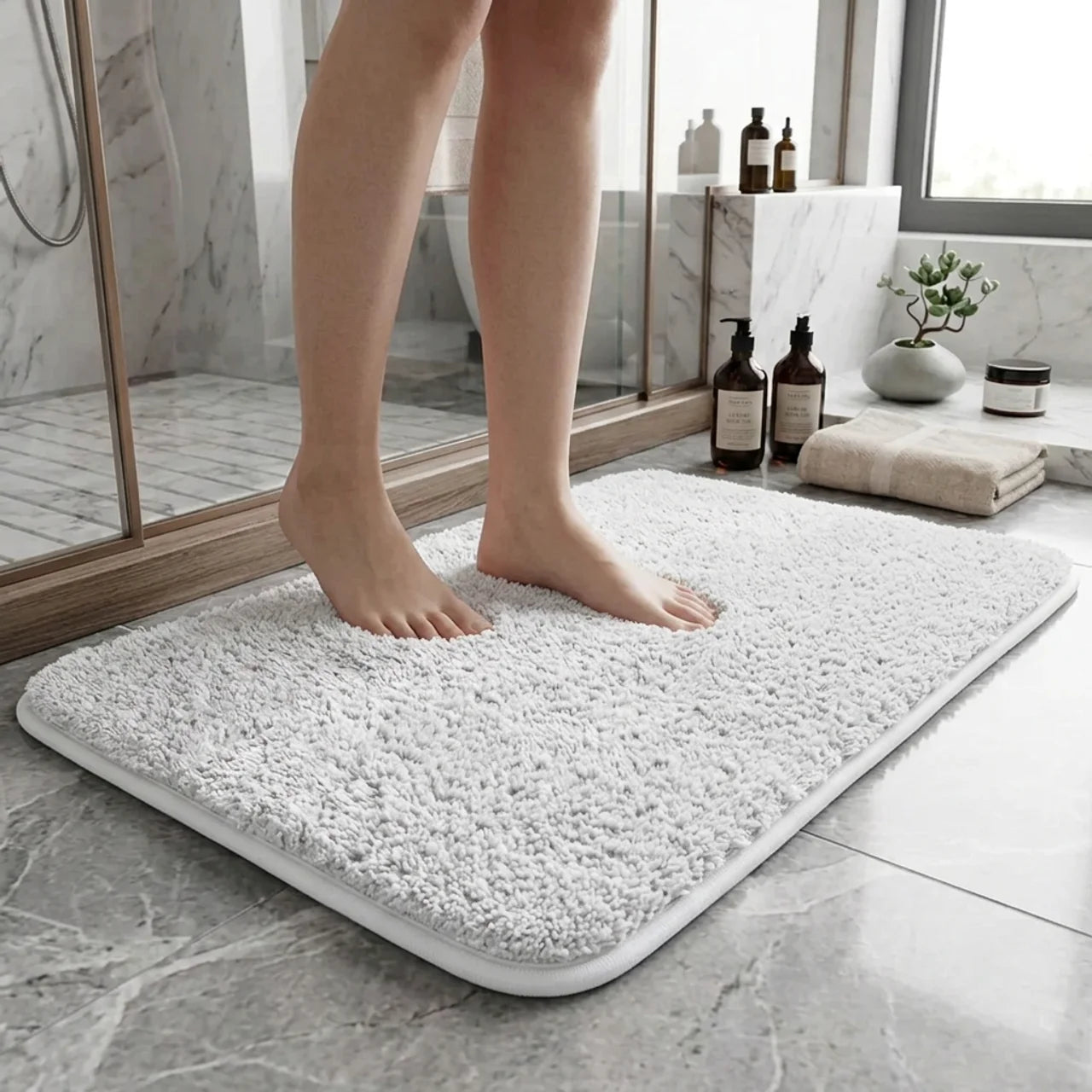 Ultra-Plush Bathroom Mat with Absorbent Microfiber and Non-Slip Backing for Spa-Like Comfort