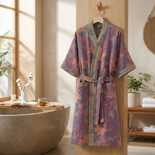 Cotton Bathrobe with Vintage Print for Relaxation and Comfort