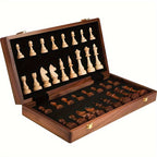 Solid Wood Chess Set with Foldable Board for Game Nights and Gifts