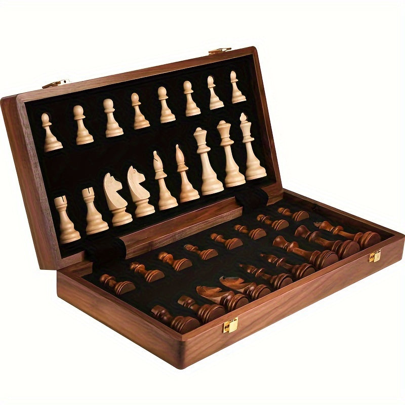 Solid Wood Chess Set with Foldable Board for Game Nights and Gifts