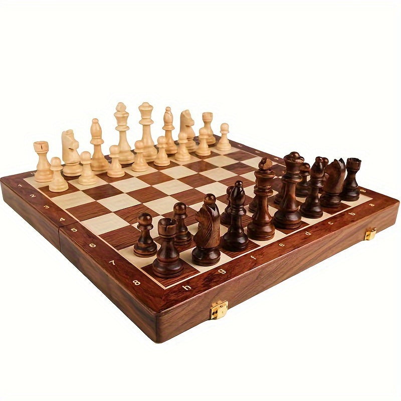 Solid Wood Chess Set with Foldable Board for Game Nights and Gifts