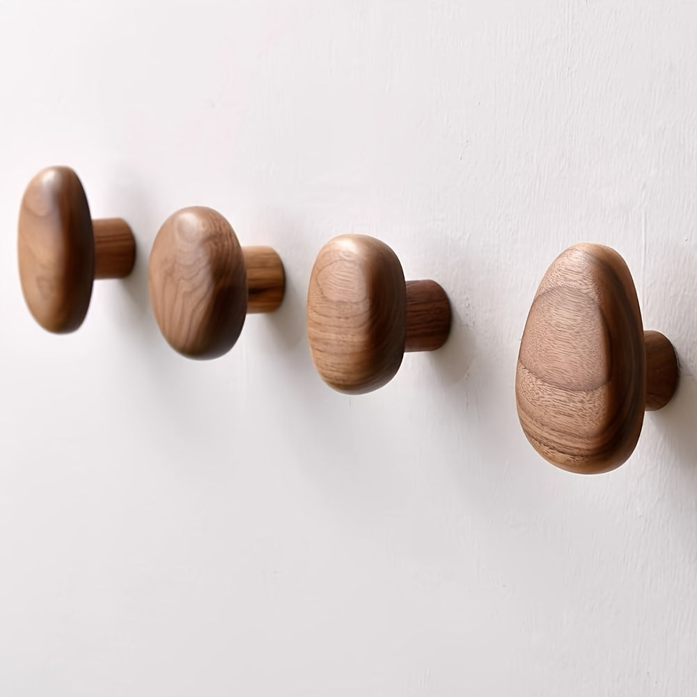 Natural Wood Wall Hooks with Organic Shape for Entryway or Bathroom
