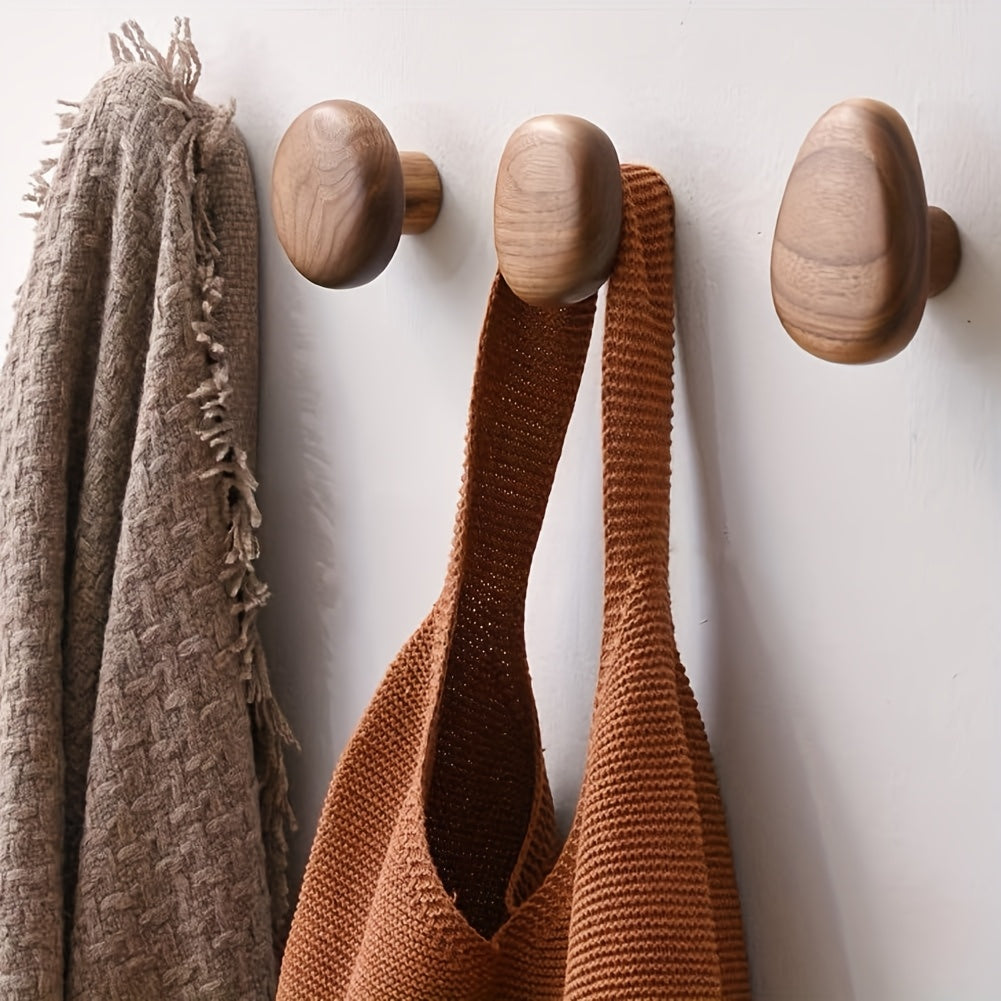 Natural Wood Wall Hooks with Organic Shape for Entryway or Bathroom