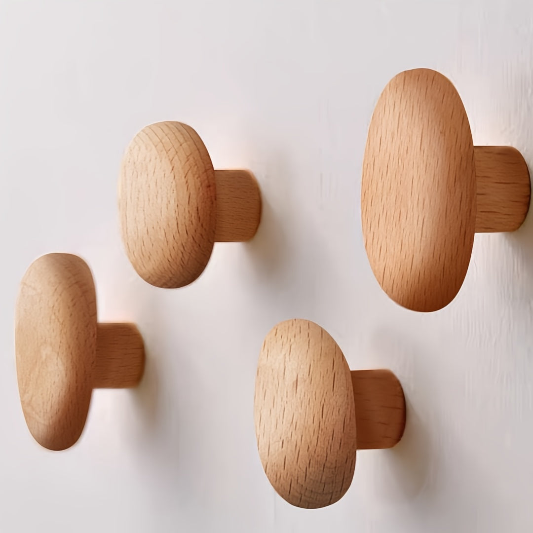 Natural Wood Wall Hooks with Organic Shape for Entryway or Bathroom