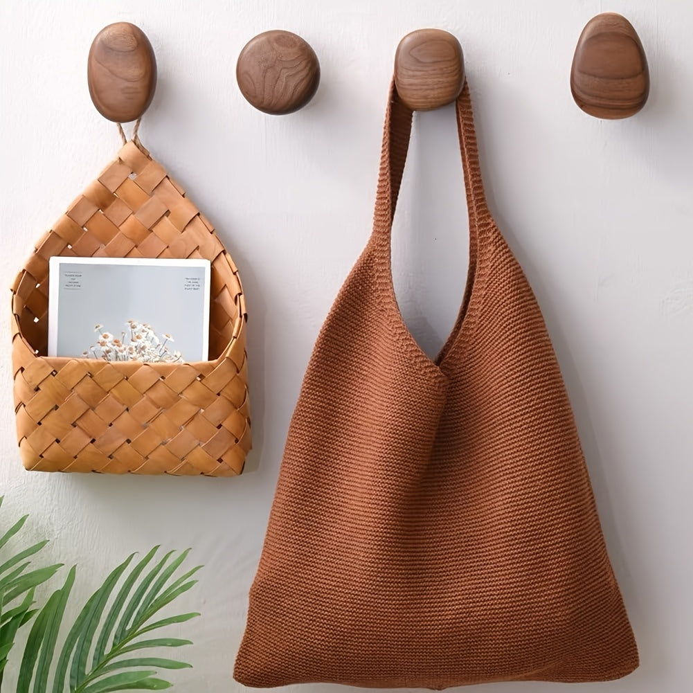 Natural Wood Wall Hooks with Organic Shape for Entryway or Bathroom