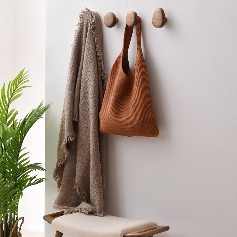 Natural Wood Wall Hooks with Organic Shape for Entryway or Bathroom