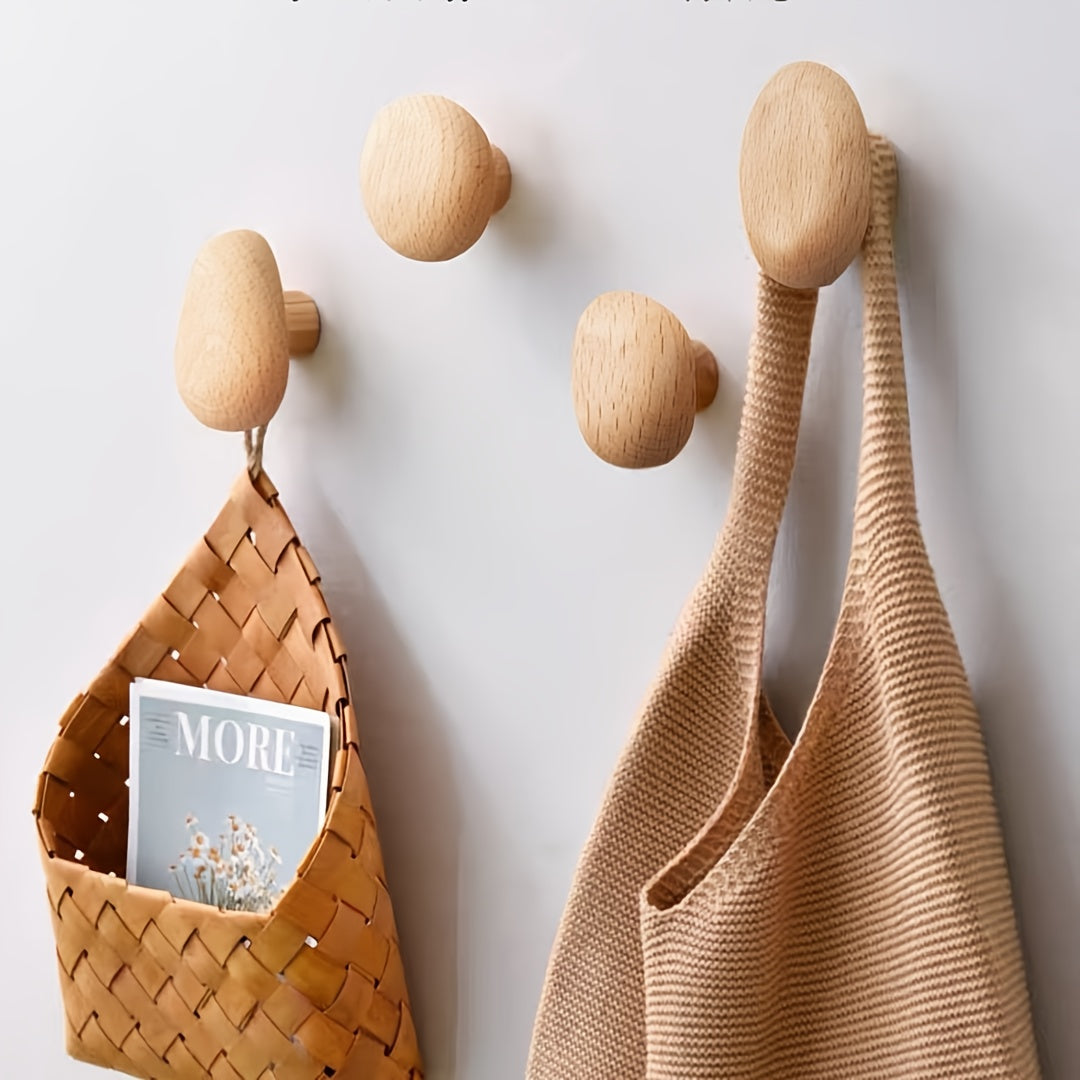 Natural Wood Wall Hooks with Organic Shape for Entryway or Bathroom