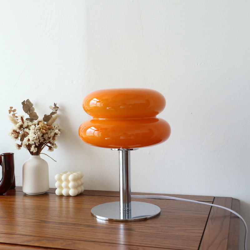 Modern Glass Table Lamp with Chrome Base for Bedroom and Living Room