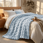 Plush Faux Fur Throw Blanket for Bed and Sofa with Textured Bubble Design and Machine Washable Finish - Sofitte