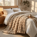 Plush Faux Fur Throw Blanket for Bed and Sofa with Textured Bubble Design and Machine Washable Finish - Sofitte