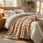 Plush Faux Fur Throw Blanket for Bed and Sofa with Textured Bubble Design and Machine Washable Finish - Sofitte