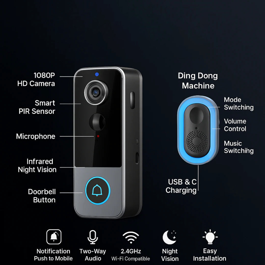 Wireless Video Doorbell with 1080P HD Video and No Monthly Subscription