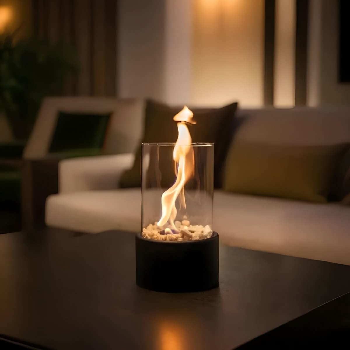 Smoke-Free Table Fireplace for Indoor and Outdoor Use - Modern Design with Glass and Metal