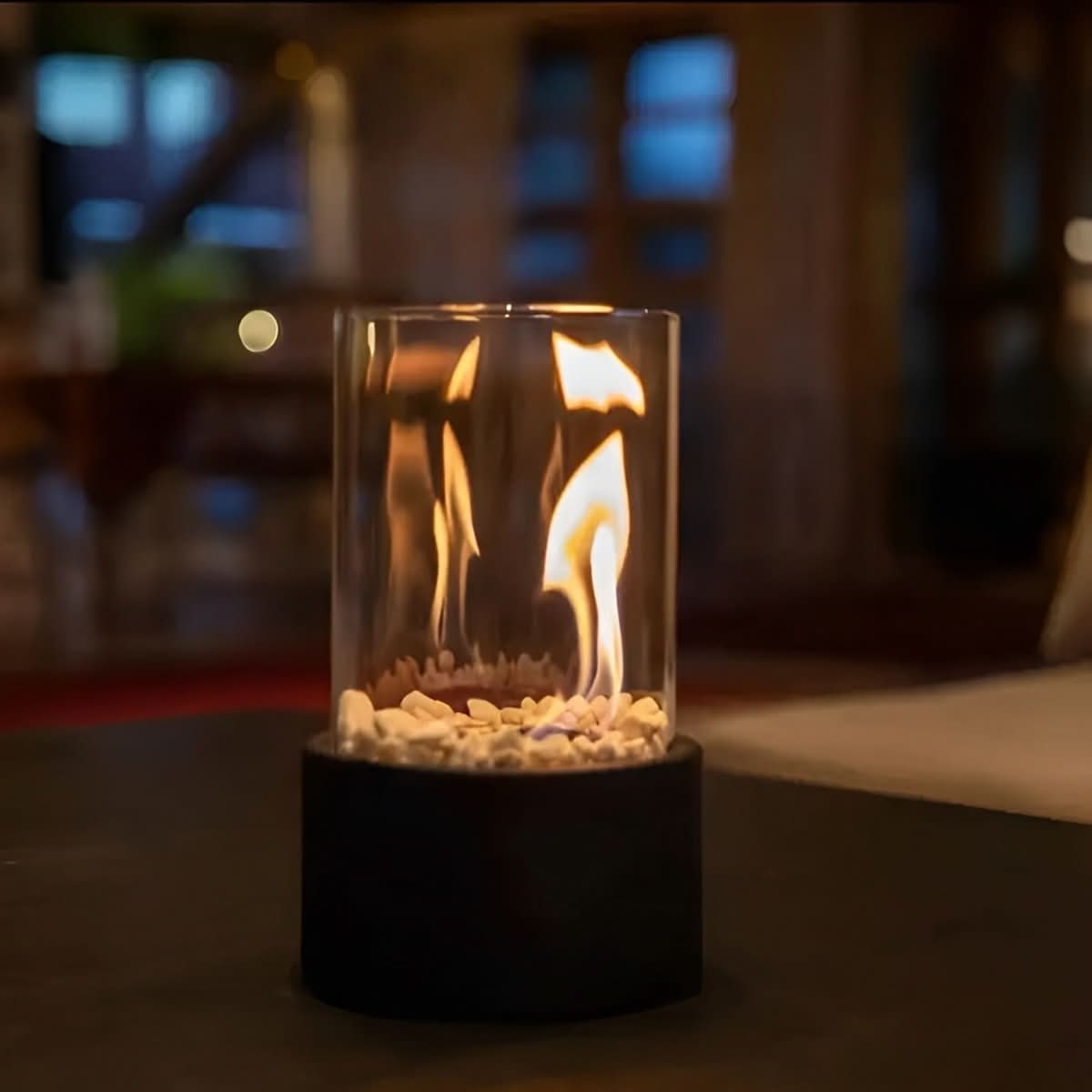 Smoke-Free Table Fireplace for Indoor and Outdoor Use - Modern Design with Glass and Metal