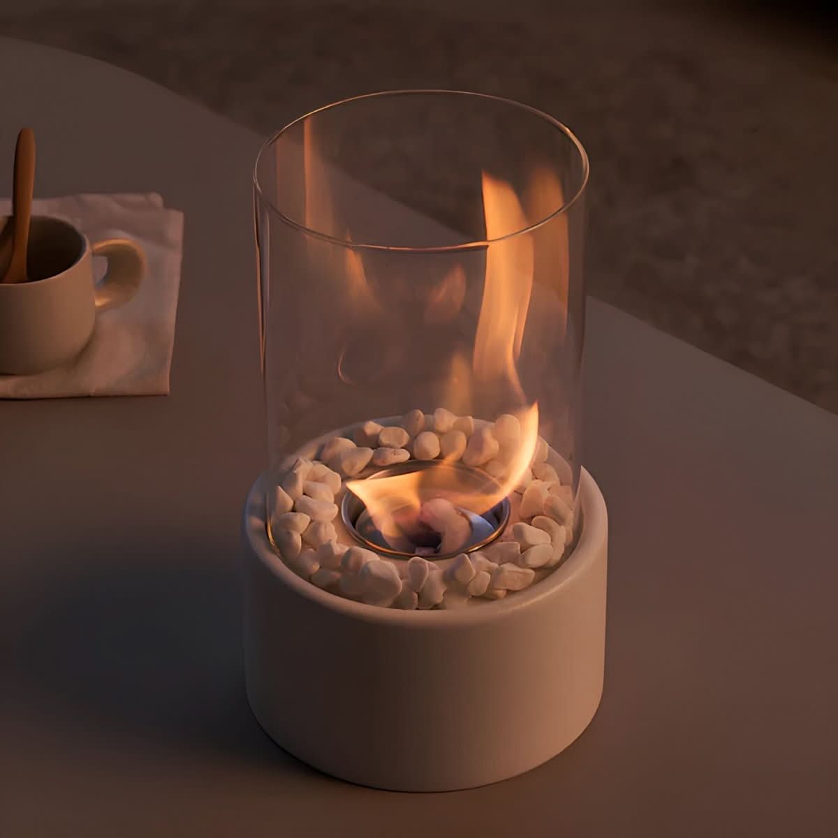 Smoke-Free Table Fireplace for Indoor and Outdoor Use - Modern Design with Glass and Metal