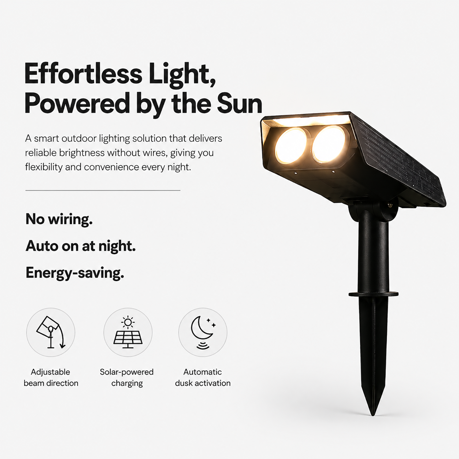 Solar-Powered Outdoor Spotlight with Adjustable Head for Garden and Pathway Lighting