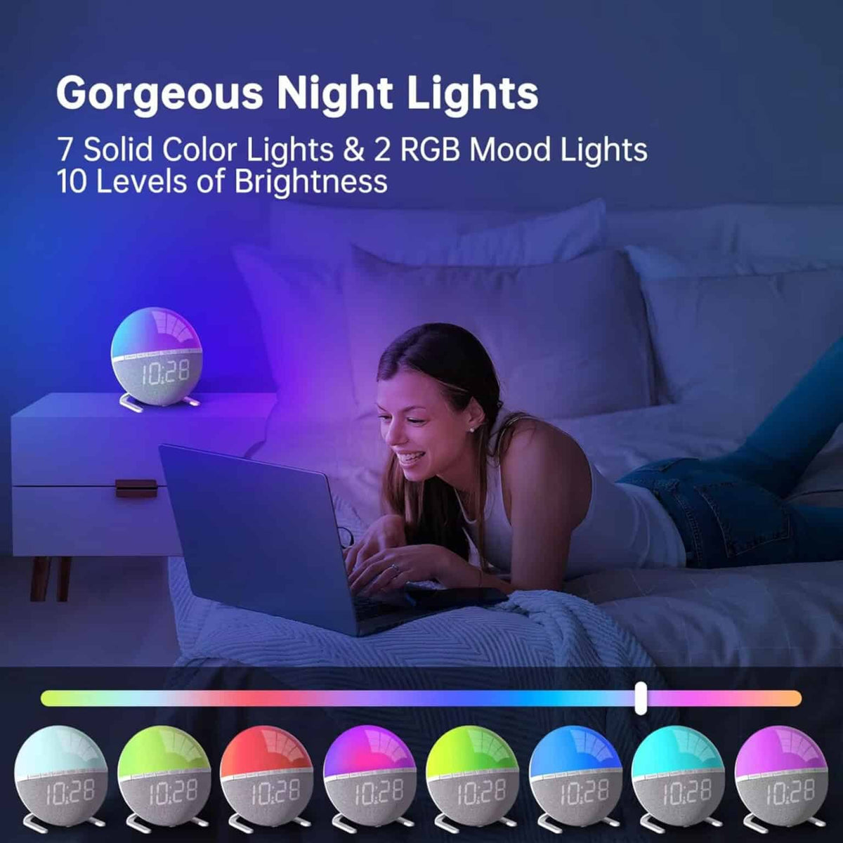 Sunrise Alarm Clock with RGB Mood Lighting and Nature Sounds for Gentle Wake-Up - Sofitte
