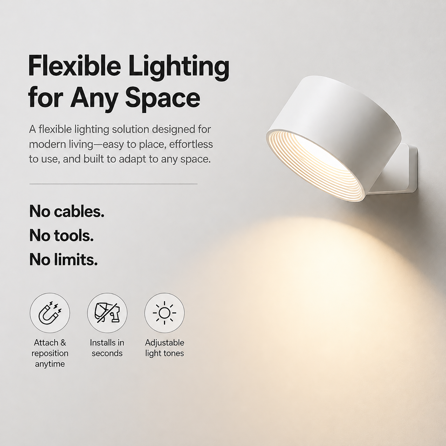 Cordless Magnetic Wall Light with Rechargeable Battery for Flexible Illumination