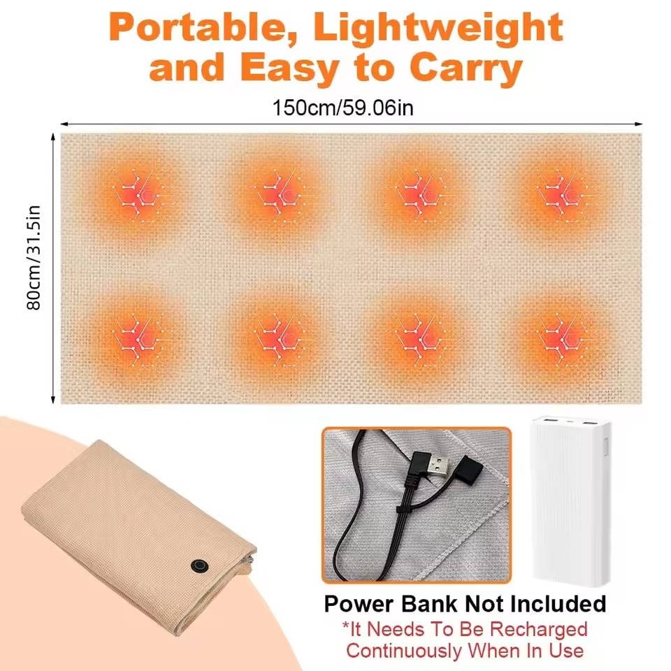 Wearable Heated Blanket with USB Power and Eight Heating Zones for Instant Warmth