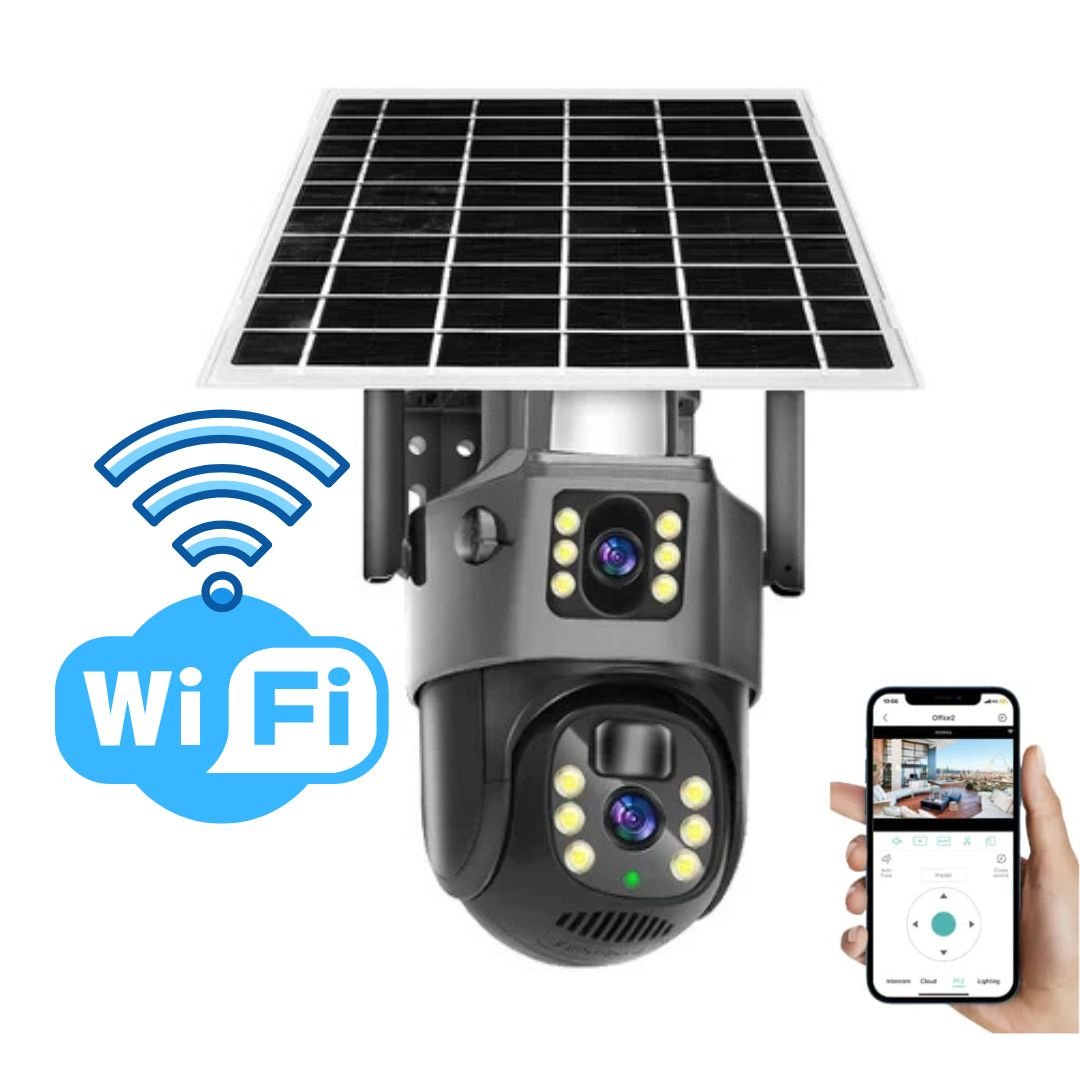 Wireless 4K Security Camera with Solar Panel and Dual Lens for Smart Monitoring - Sofitte