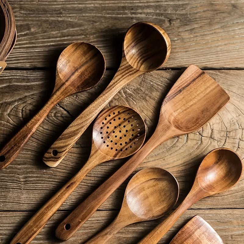 Wooden Kitchen Utensil Set with Ergonomic Design for Cooking and Serving - Sofitte