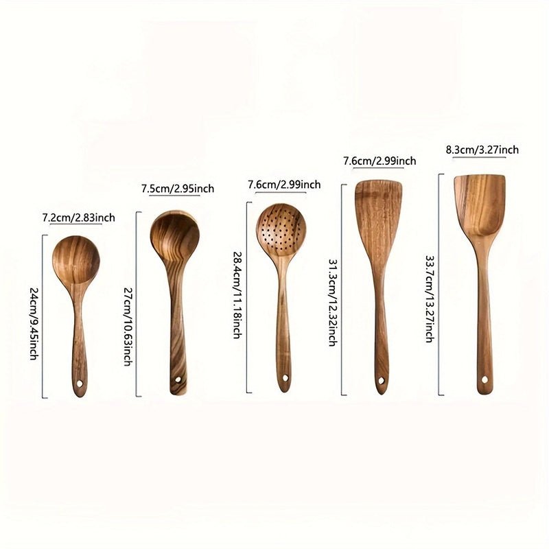 Wooden Kitchen Utensil Set with Ergonomic Design for Cooking and Serving - Sofitte